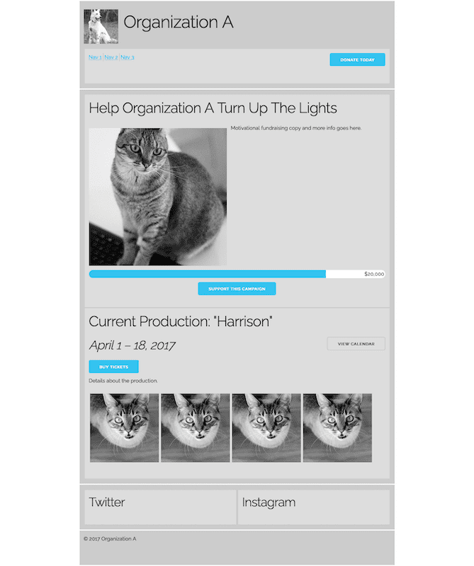 Screenshot of a wireframe done using HTML and CSS.
